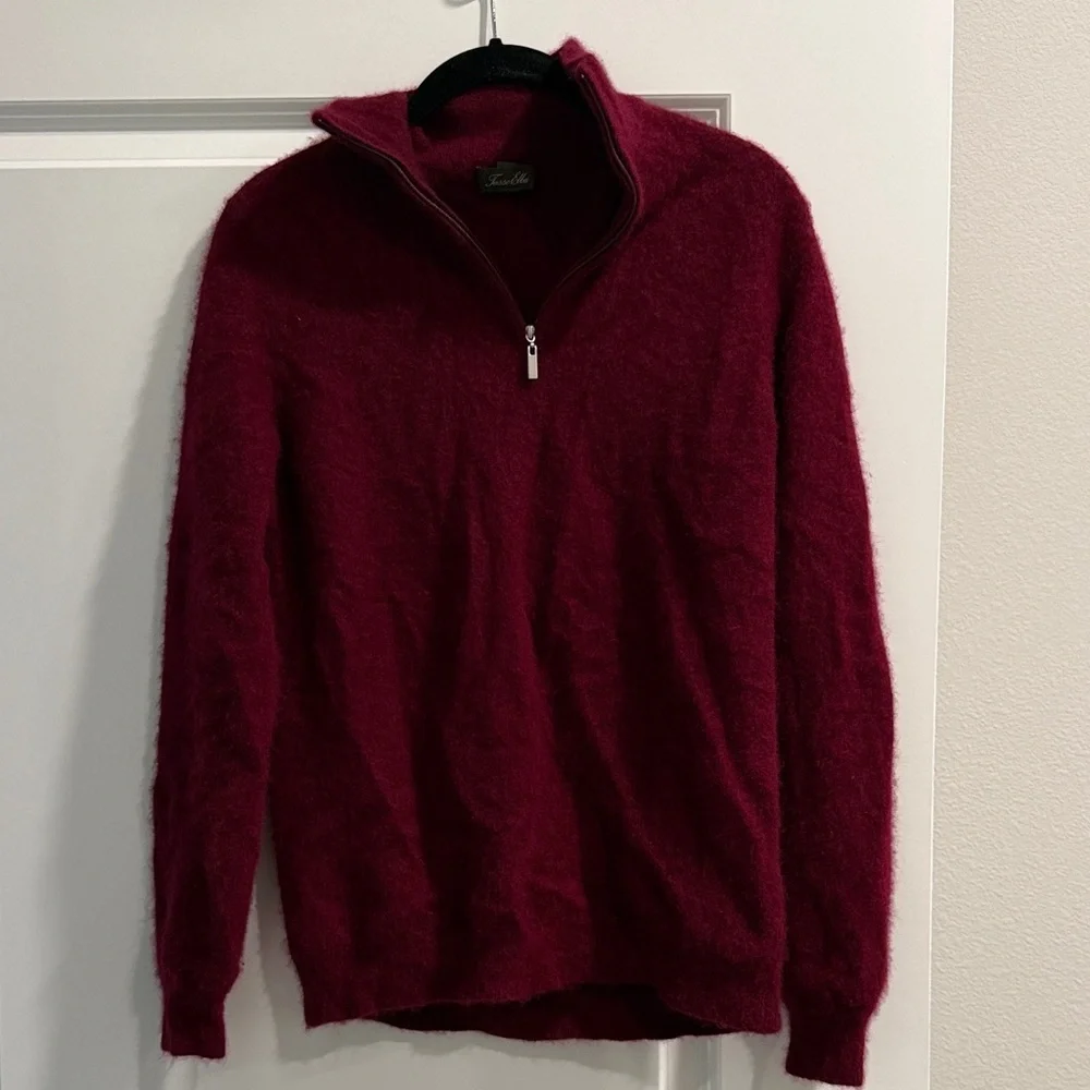 Tasso Elbo CASHMERE Men's Maroon Zip-Up Sweater SZ M